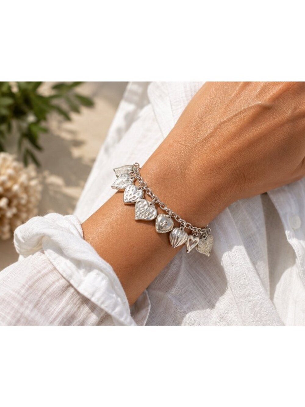 JCM Jackmal 925 Sterling Silver Heart Charm Bracelet 17 Charms Mauritius Vintage